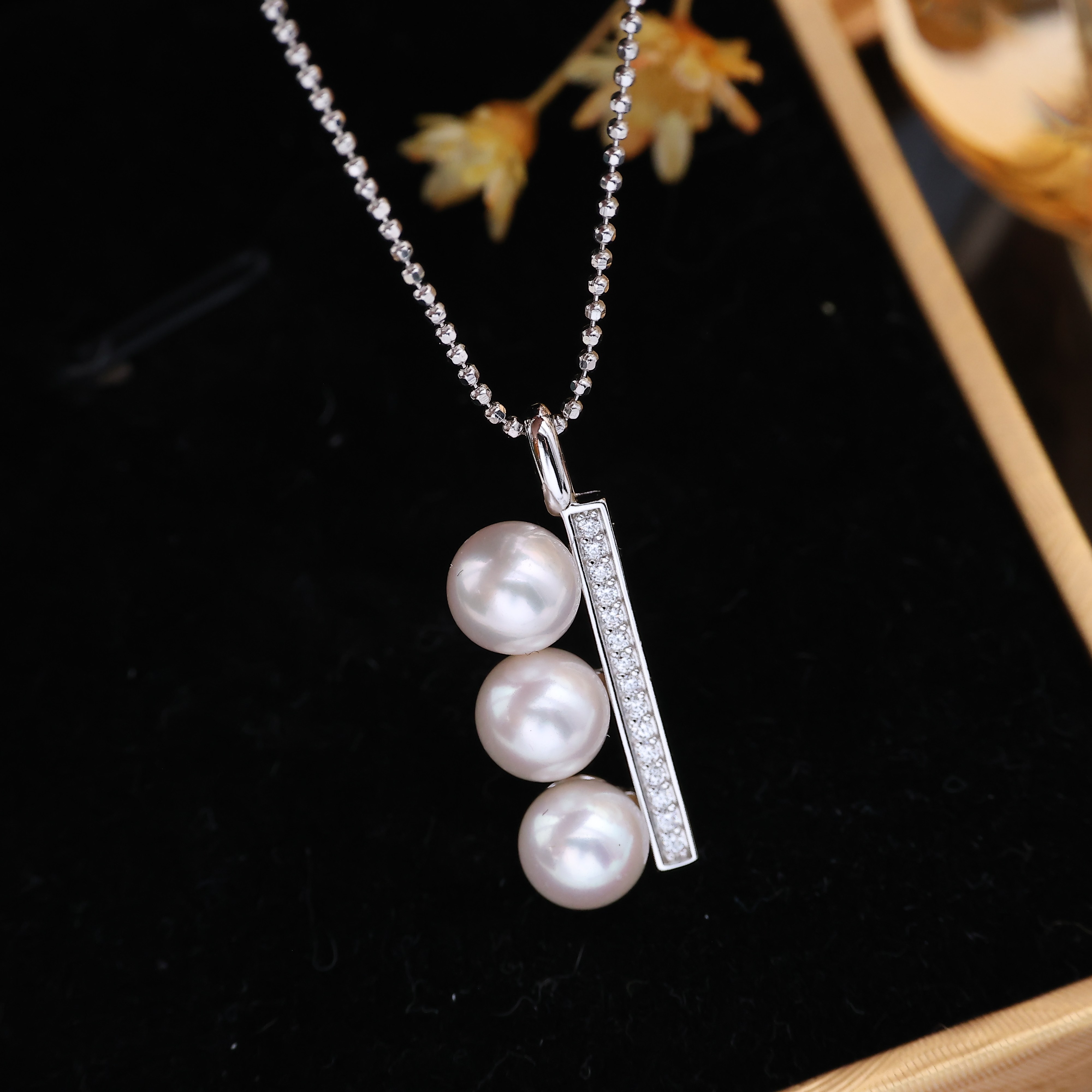 DIY配件 S925纯银时尚三珠吊坠空托 珍珠项链挂坠子5.5-6.5mm圆扁