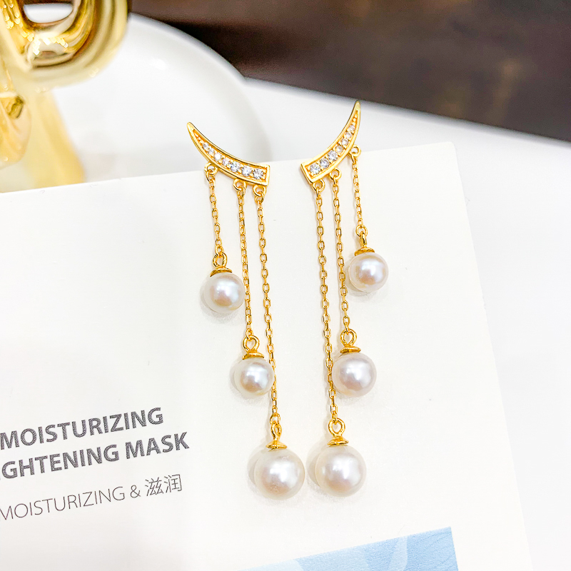 DIY耳饰配件 S925纯银时尚流苏耳钉空托珍珠玉石耳环飘逸耳线银托