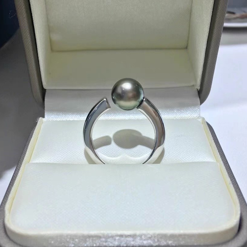 DIY配件 S925纯银光板金属质感戒指空托珍珠玉石戒子指环手工银托