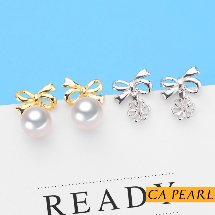 diy手工纯银耳钉珍珠玉石空托