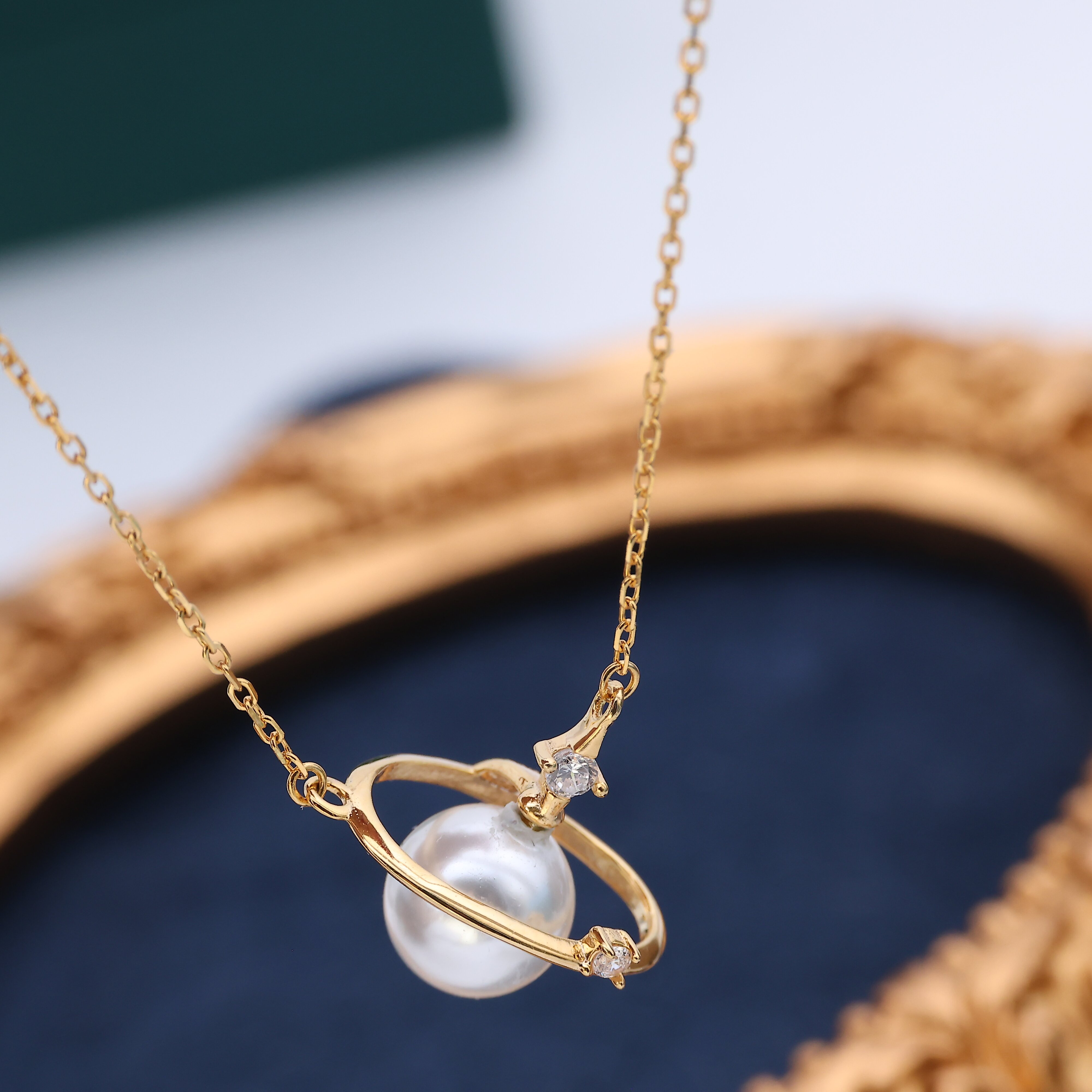 DIY珍珠配件 S925纯银地球仪套链空托 含吊坠项链项坠托8-9mm圆