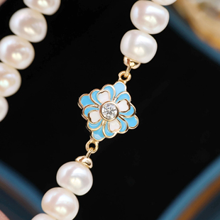 9mm 珍珠项链手链扣头5 DIY扣子配件 S925纯银珐琅菱形吸铁石扣子