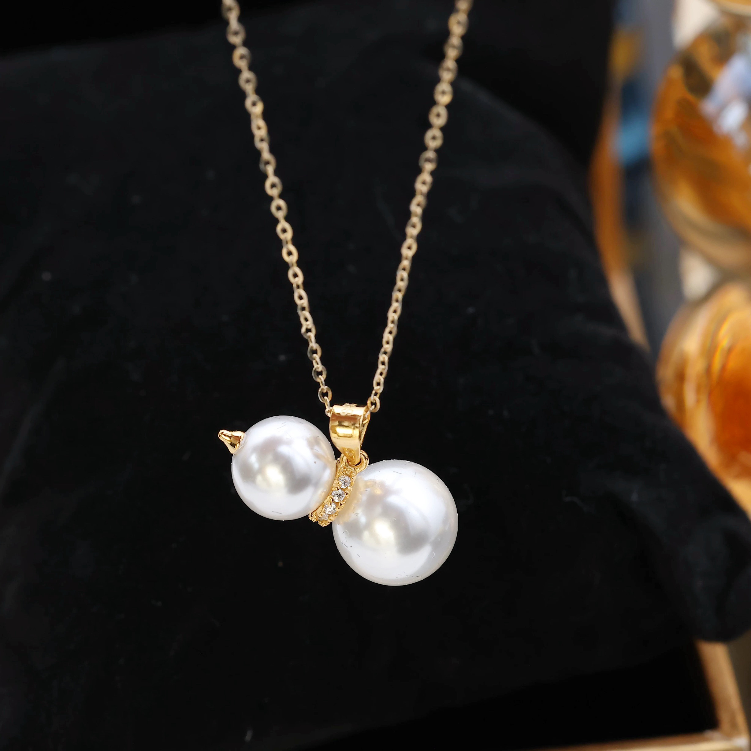 DIY配件 S925纯银双珠葫芦吊坠空托 珍珠项链挂坠子托配6-10mm圆