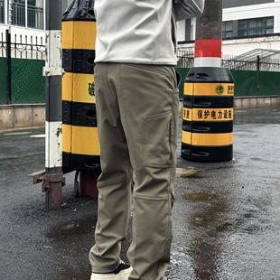口袋直筒休闲裤 SOS秋冬加绒3D解构立裁弯刀裤 弹力户外软壳冲锋裤