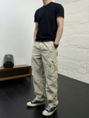 SOS美式 多色立体裁剪多口袋拼接休闲裤 休闲肌理感直筒伞兵工装 裤