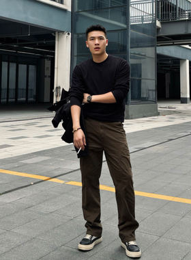 SOS秋季纯棉长袖打底T恤高弹显壮基础款纯色上衣小领口百搭日常男