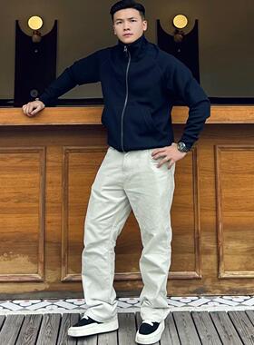 SOS空气层立领拉链夹克高级百搭纯色开衫上衣秋季老钱风质感外套