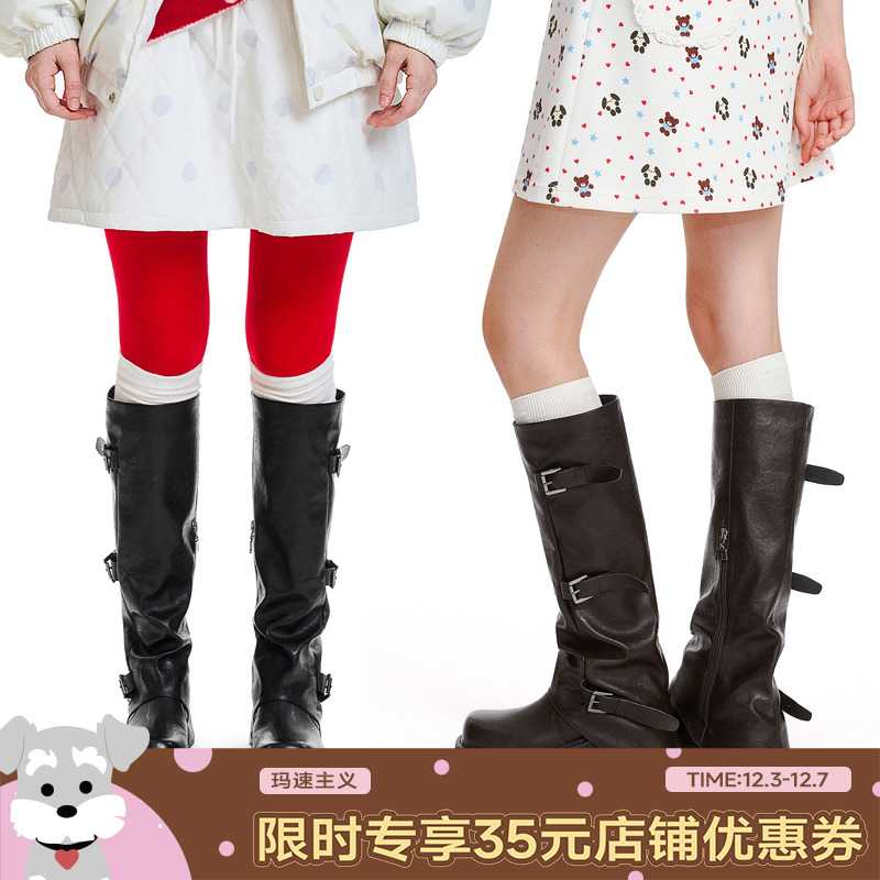 玛速主义2025年冬季新款厚底粗跟骑士靴显瘦百搭长筒靴不过膝女靴