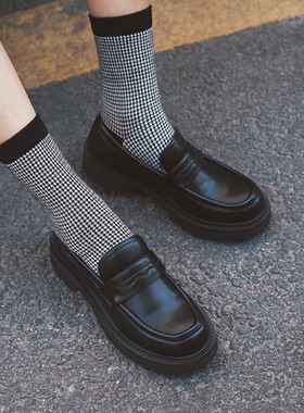 玛速主义 2026新款厚底英伦风单鞋女春复古小皮鞋黑色平底乐福鞋