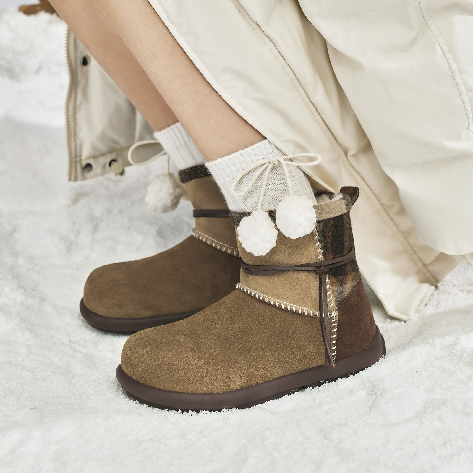 玛速主义2025新款时尚休闲保暖加绒雪地靴女冬季百搭短靴厚底棉鞋