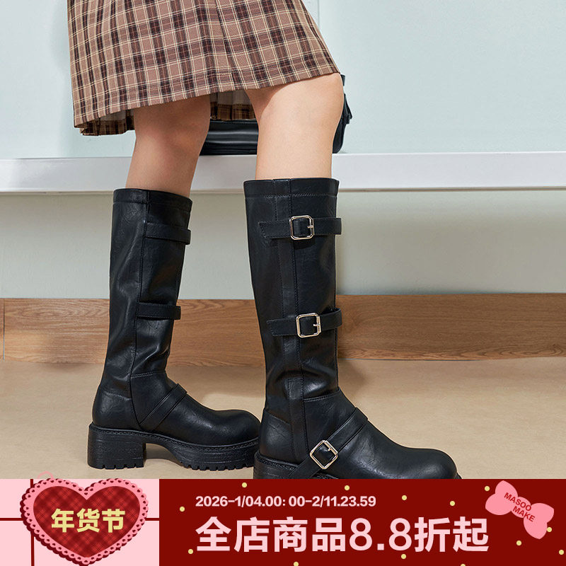 玛速主义2025新款厚底西部牛仔骑士靴女冬不过膝复古长筒靴马丁靴,女鞋,骑士靴,淘宝优惠券,粉丝福利购,淘宝优惠卷