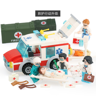 城市救援护士医生积木医疗人仔小颗粒拼装救护车模型儿童益智玩具
