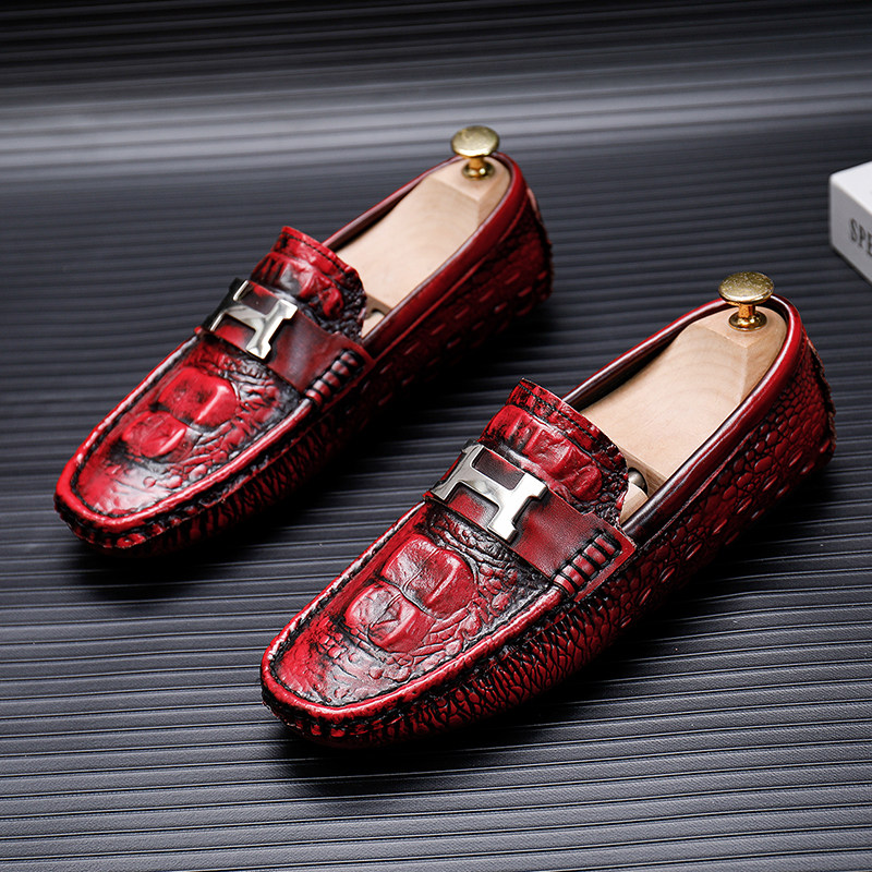 鳄鱼纹豆豆鞋男真皮一脚蹬懒人乐福鞋商务休闲皮鞋透气软底驾车鞋,流行男鞋,乐福鞋（豆豆鞋）,淘宝优惠券,粉丝福利购,淘宝优惠卷