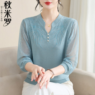 七分袖 女士气质针织打底衫 上衣2025新款 小衫 妈妈纱袖 中老年女夏装