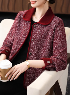 妈妈红色毛呢外套2025春季新款上衣中来年女装春秋洋气高贵夹克衫