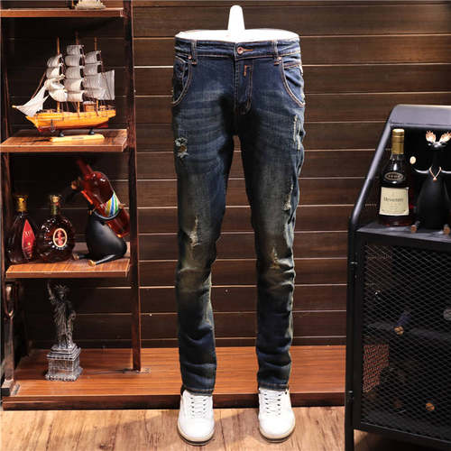 破洞弹力修身小脚牛仔裤文艺ins