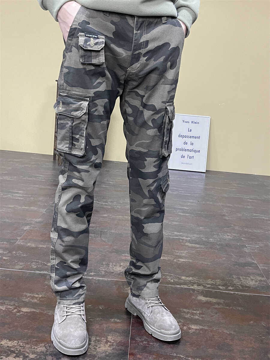 春季修身直筒耐磨户外迷彩工装裤男士休闲裤百搭多口袋纯棉裤子男