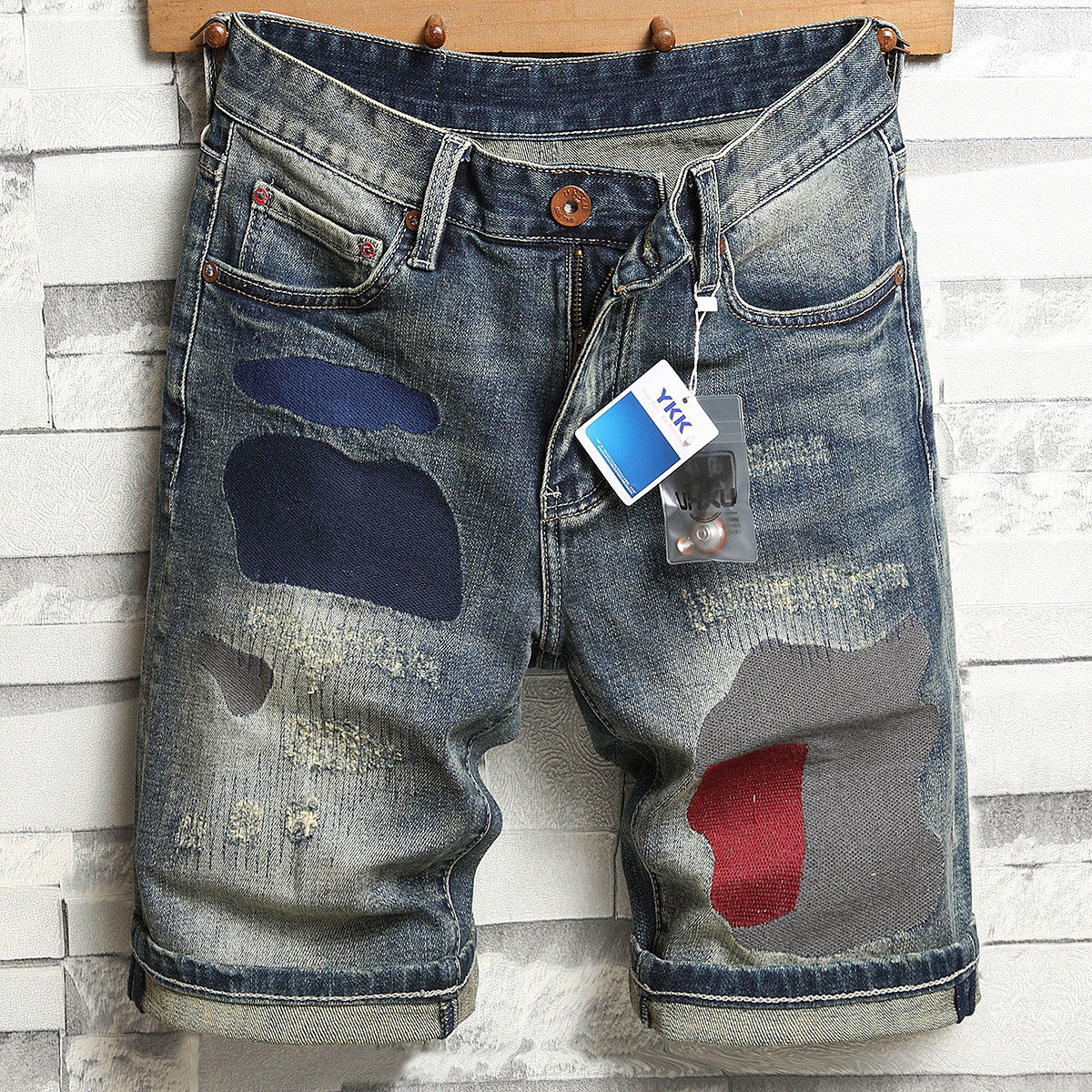 休闲个性帅气牛仔短裤男宽松潮流痞帅五分裤2025夏季撞色中裤男