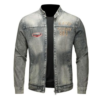 秋冬潮牌牛仔外套男宽松复古拉链男夹克百搭翻领男士上衣