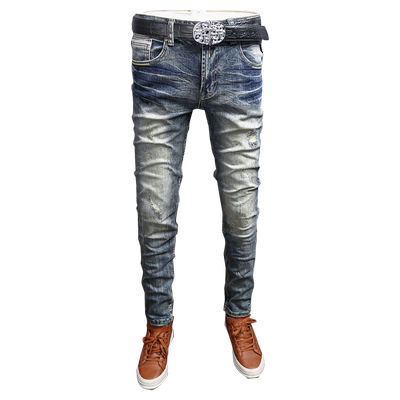 潮牌秋冬复古日系个性做旧牛仔裤