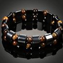 虎石双排手链朋克风黑胆石防静电磁疗手链养身保健能量磁手环饰品