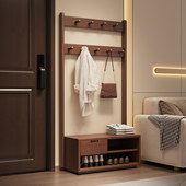 入户实木挂衣架换鞋 架带抽屉 凳一体可坐进门衣帽架落地卧室门口鞋