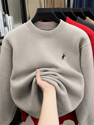 半高领加绒加厚毛衣男2025新款冬季一体绒保暖保罗卫衣针织打底衫