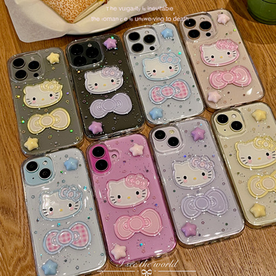 可爱少女彩色星星Kitty猫咪适用oppoReno14 13 12pro手机壳reno11/10/9/8/7se软壳RENO5K/4SE防摔保护套ACE2