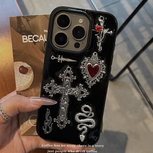 潮牌甜酷十字架适用苹果17 16promax手机壳iPhone15pro新款苹果14 13软壳12promax滴胶壳11防摔壳16e链条少女