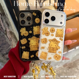 新年财神Kitty猫适用苹果17promax手机壳iPhone16 13软壳12promax滴胶壳11防摔壳16e少女韩 15pro金箔苹果14