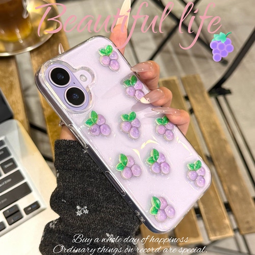 可爱紫色葡萄水果适用苹果17promax手机壳iPhone16 15pro苹果14 13mini软壳12promax滴胶壳11防摔壳16e少女韩