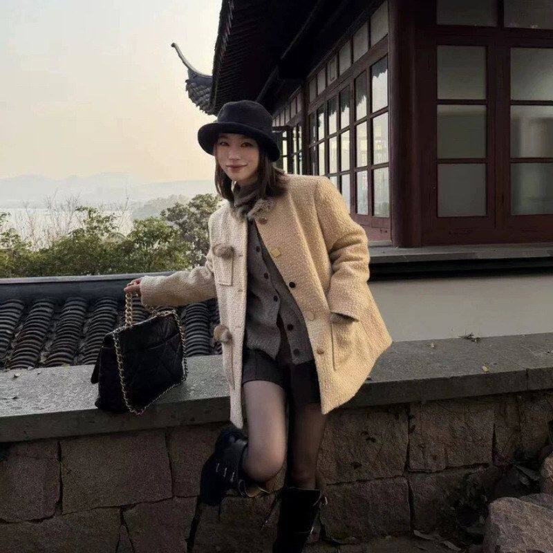 DD【千金玛德琳】羽绒外套女小众设计感羊毛呢鸭绒上衣冬装名媛潮