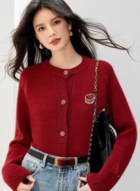 G6903圆领红色长袖内搭品牌女装针织毛衣秋冬保暖毛衣亚马逊上衣