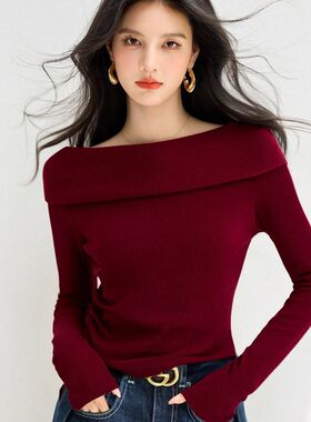 G6882修身红色品牌女装针织毛衣秋冬打底衫内搭新款软糯亲肤上衣