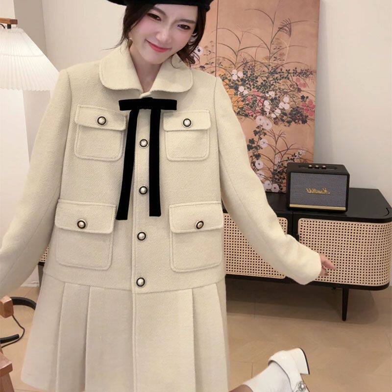 N1302浪漫宣言羽绒外套女中长款加厚法式毛呢外套女别致韩系冬季