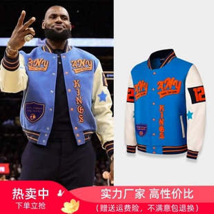 潮流卫衣女 复古夹克美式 詹姆斯同款 棒球服外套男拼接撞色刺绣皮袖