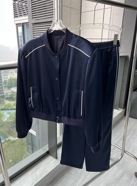 CHAO百搭巨舒服气质休闲运动醋酸棒球外套长裤套装