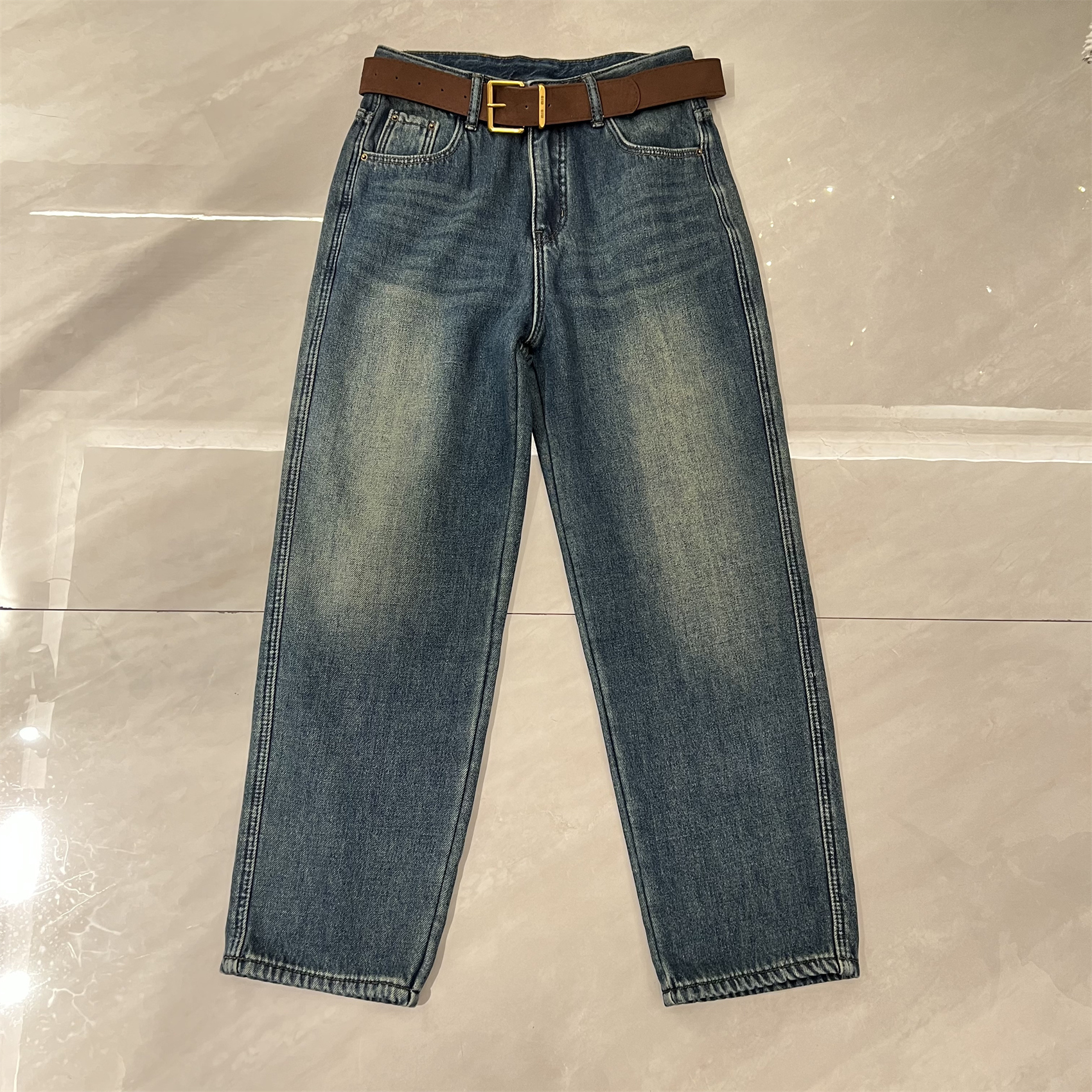 【BARRIFAIT】百搭时尚带腰带加绒加厚水洗牛仔裤