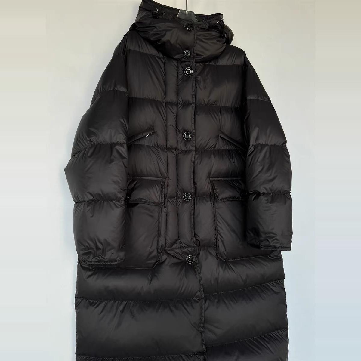 【BARRIFAIT】百搭时尚90白鸭绒连帽拼色大口袋长款羽绒服大外套