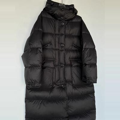 【BARRIFAIT】百搭时尚90白鸭绒连帽拼色大口袋长款羽绒服大外套