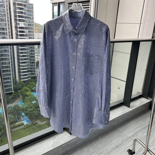 CHAO百搭闪亮亮片帅气长袖 竖条纹衬衫