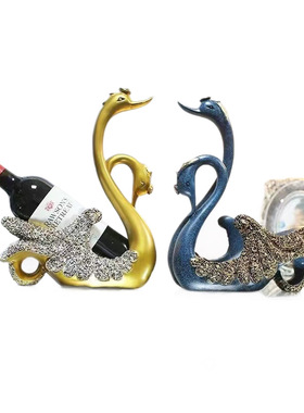 轻奢欧式天鹅红酒架摆件创意家居装饰品酒柜客厅树脂工艺品