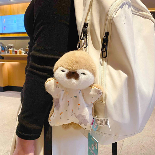 原创18cm豆袋海豹毛绒钥匙扣卡通抱枕手腕垫捏捏解压玩具背包挂件