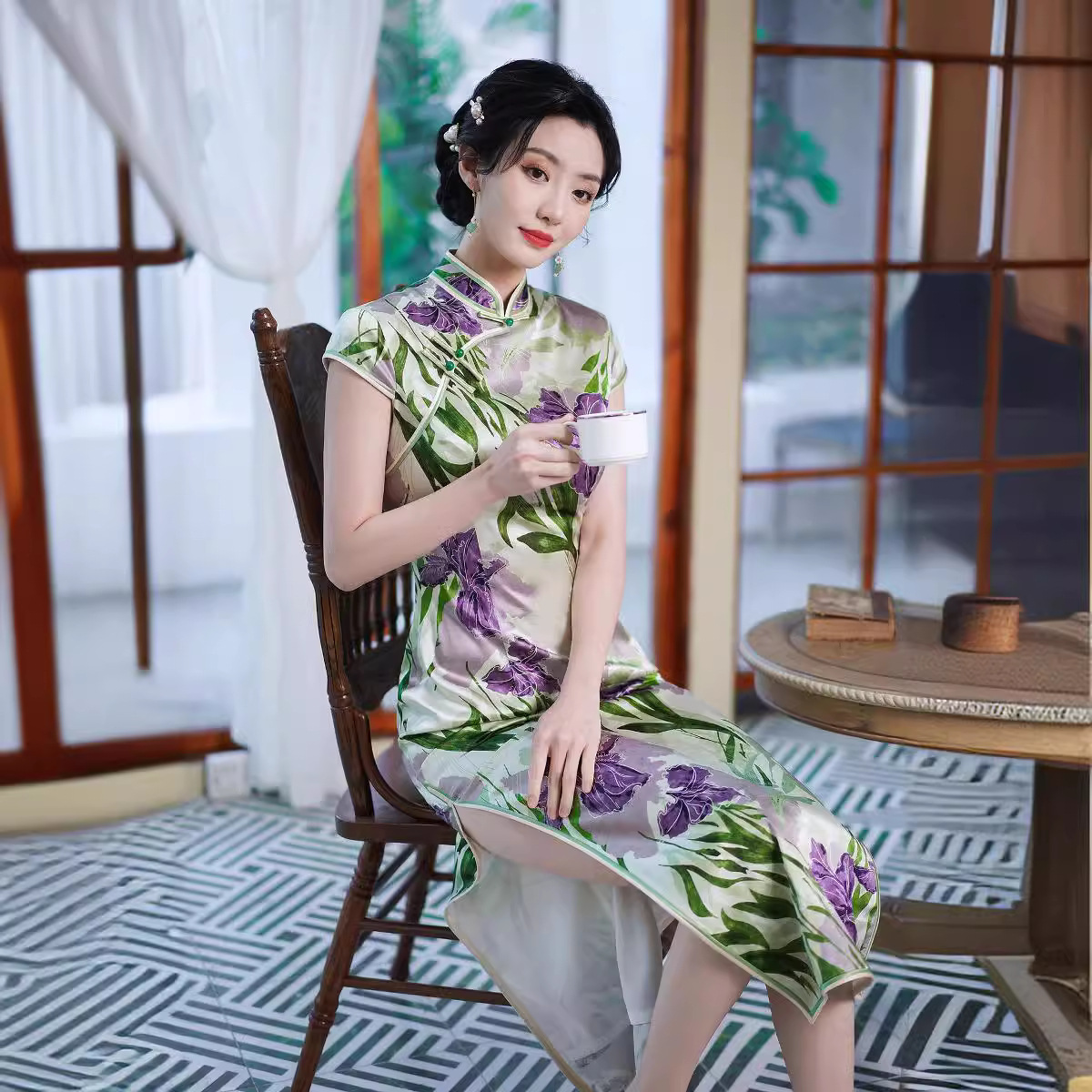 真丝旗袍长款2025夏季新款改良桑蚕丝复古时尚少女中国风连衣裙
