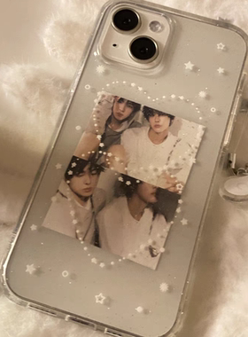 韩系闪粉白色爱心适用苹果17/16promax手机壳iPhone15pro防摔14透明13可以放小卡12简约11全包plus软mini高级