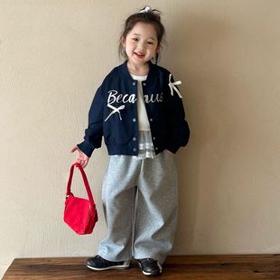 女童外套秋季2025春秋洋气新款中小童宝宝蝴蝶结棒球服夹克上衣潮