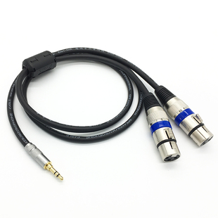 2XLR 3.5mm转双卡农 母 3.5一分二转2卡侬公 电脑连调音台音频线