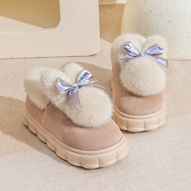 毛绒兔子棉拖鞋女士冬季包跟新款