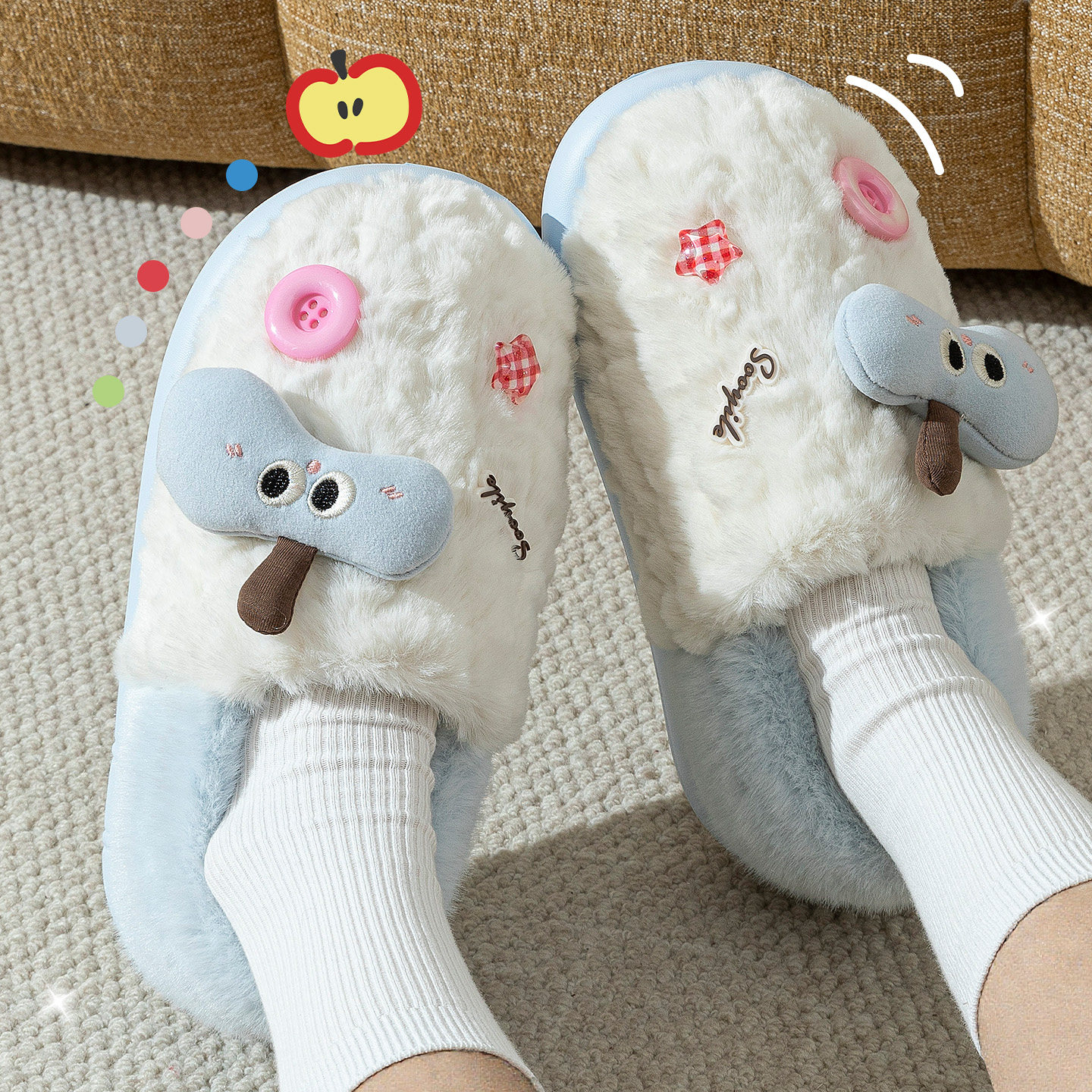 可爱毛绒棉拖鞋女款秋冬季家居