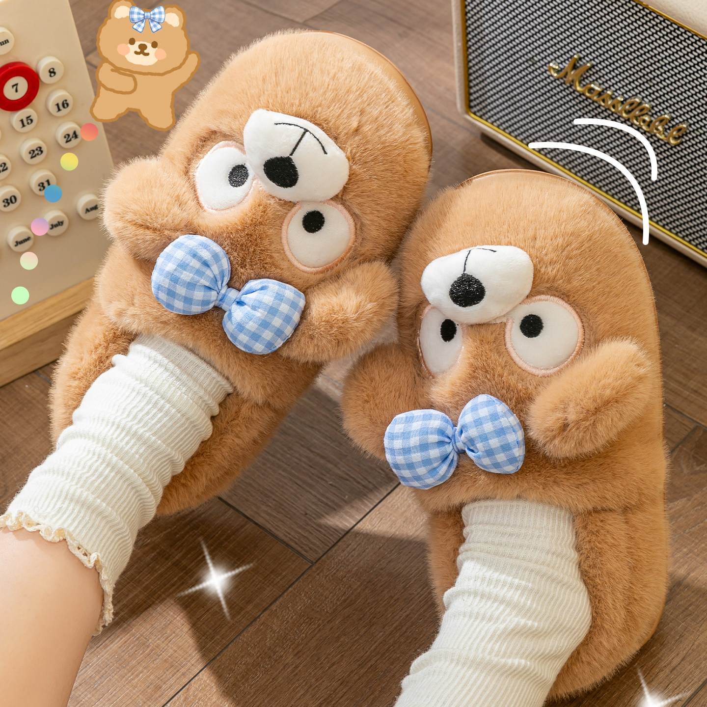 萌趣小熊棉鞋女加绒加厚大学生宿舍可爱高颜值外穿居家保暖棉拖鞋,居家布艺,居家棉拖/棉鞋,淘宝优惠券,粉丝福利购,淘宝优惠卷